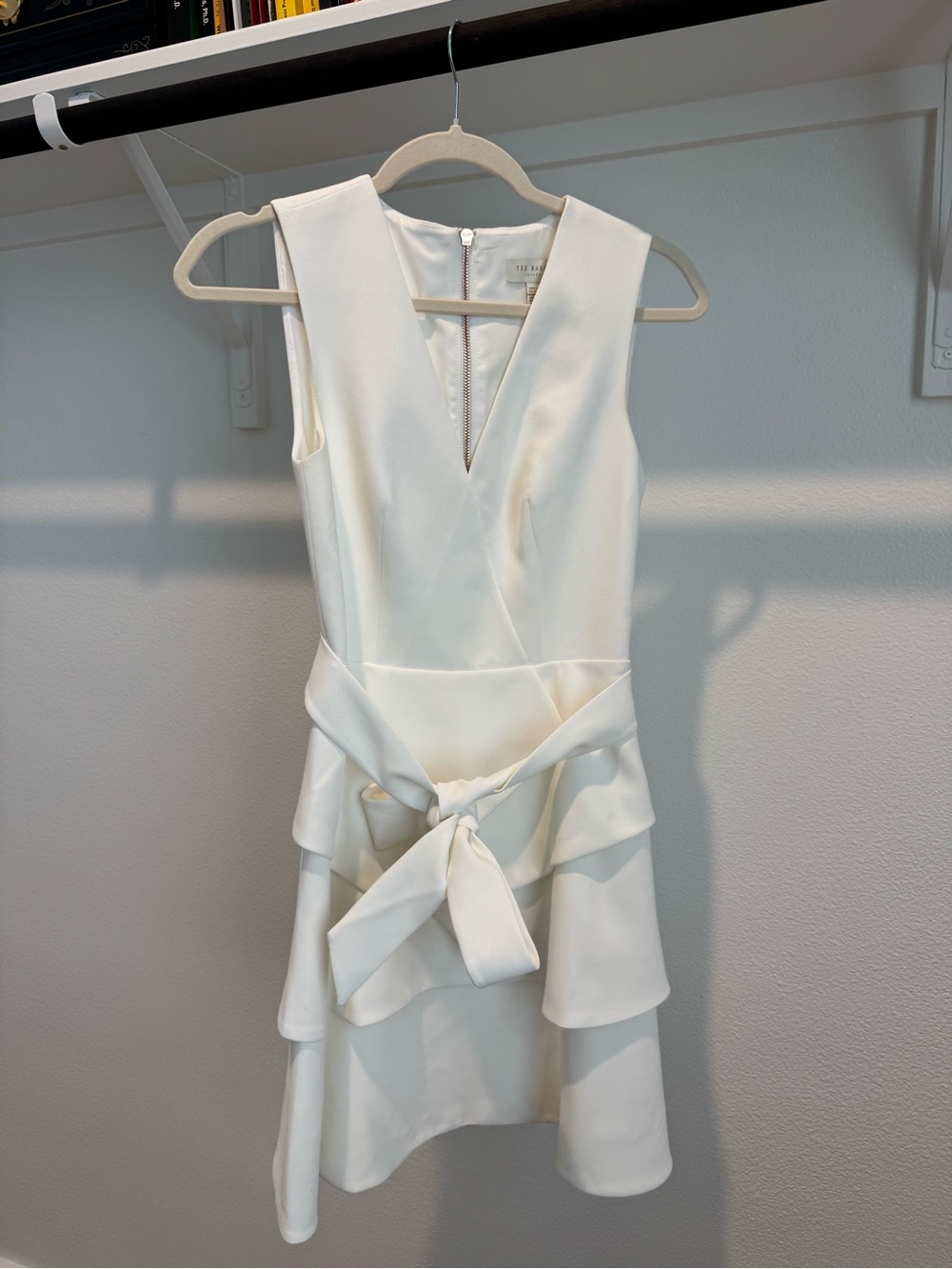 Ted Baker White Sleeveless V-Neck Bow Detail Dress